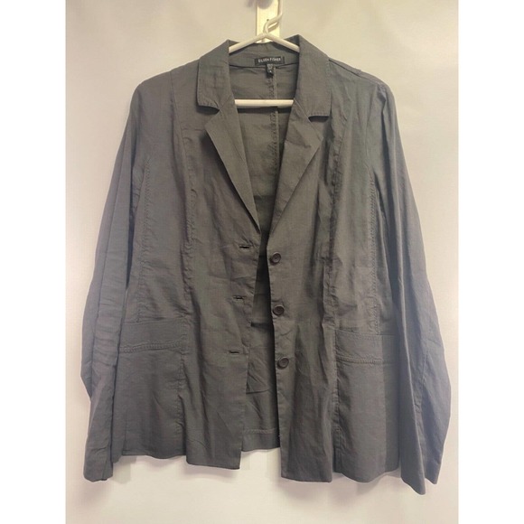 Eileen Fisher 3-Button Jacket. Gray Size 8 Linen Blend Front Pockets Career A60 - Picture 1 of 7
